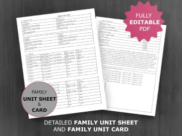 Family Unit Sheet / -Card Template