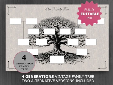 4 Generations Editable Vintage Family Tree