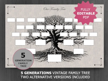 5 Generations Editable Vintage Family Tree